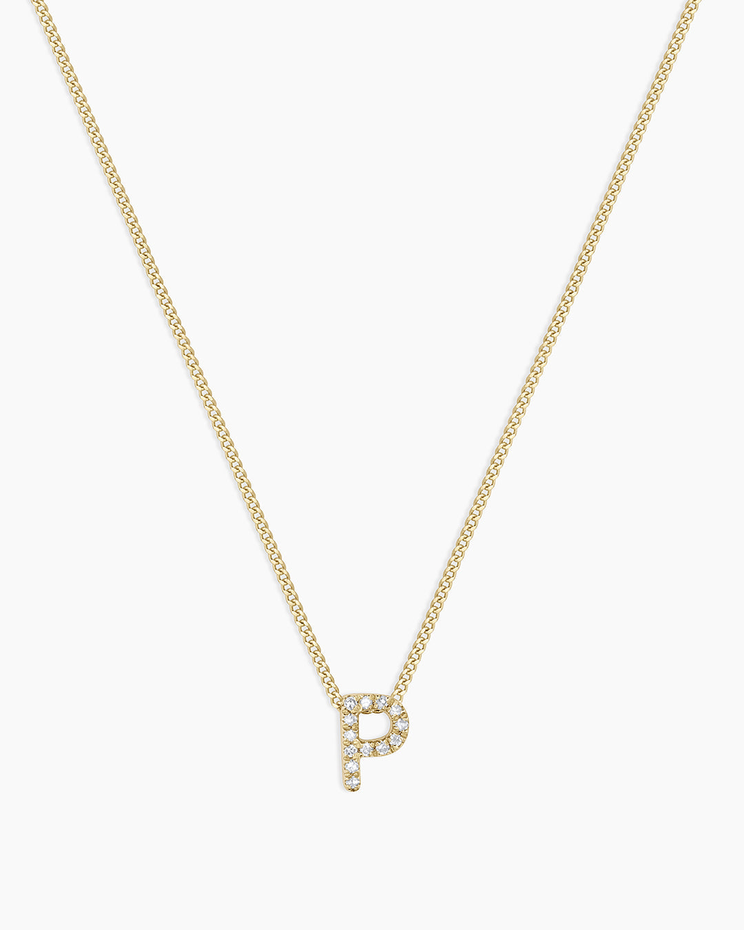 Diamond Alphabet Necklace || option::14k Solid Gold, P