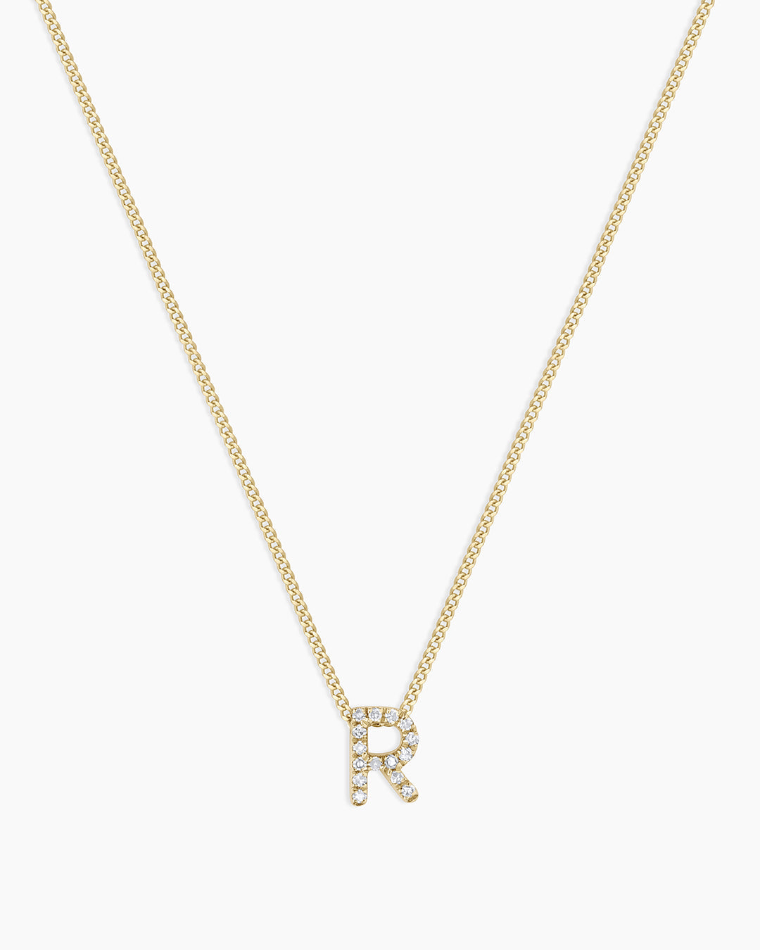 Diamond Alphabet Necklace || option::14k Solid Gold, R