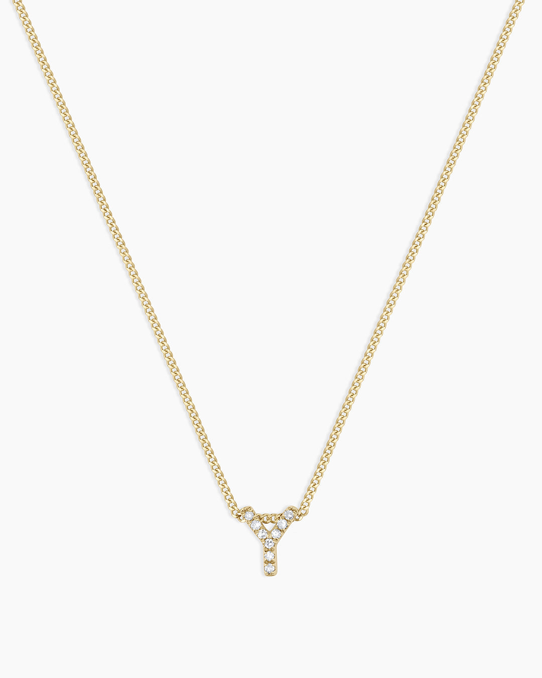 Diamond Alphabet Necklace || option::14k Solid Gold, Y