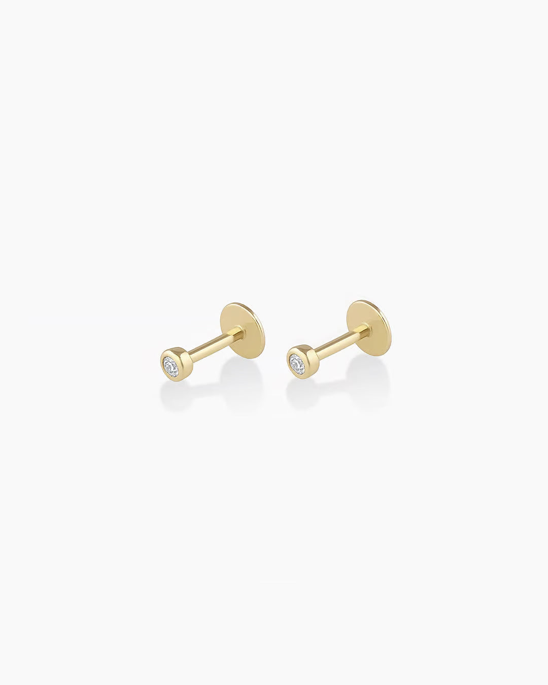 Classic Diamond Threaded Flatback Studs || option::14k Solid Gold, Pair