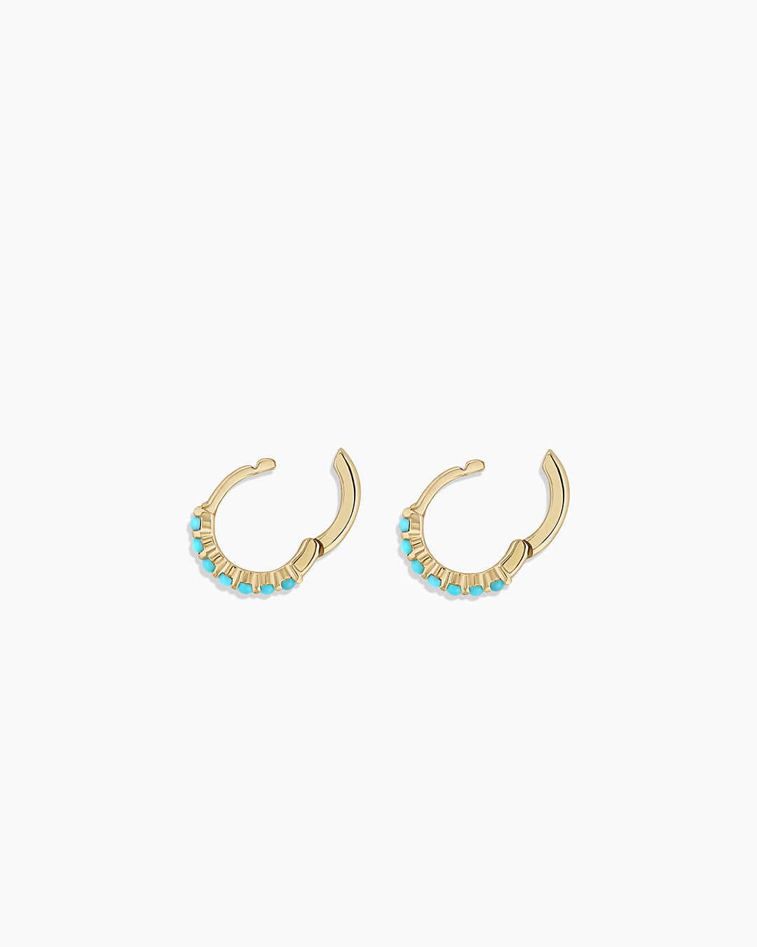 Turquoise Row Huggies || option::14k Solid Gold, Pair