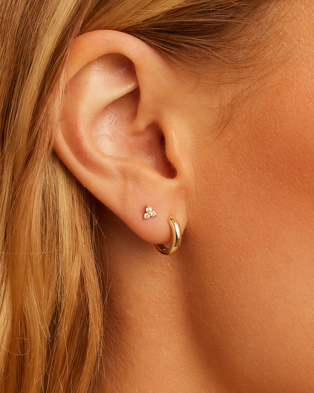 Diamond Bali Flat Back Stud || option::14k Solid Gold, Single