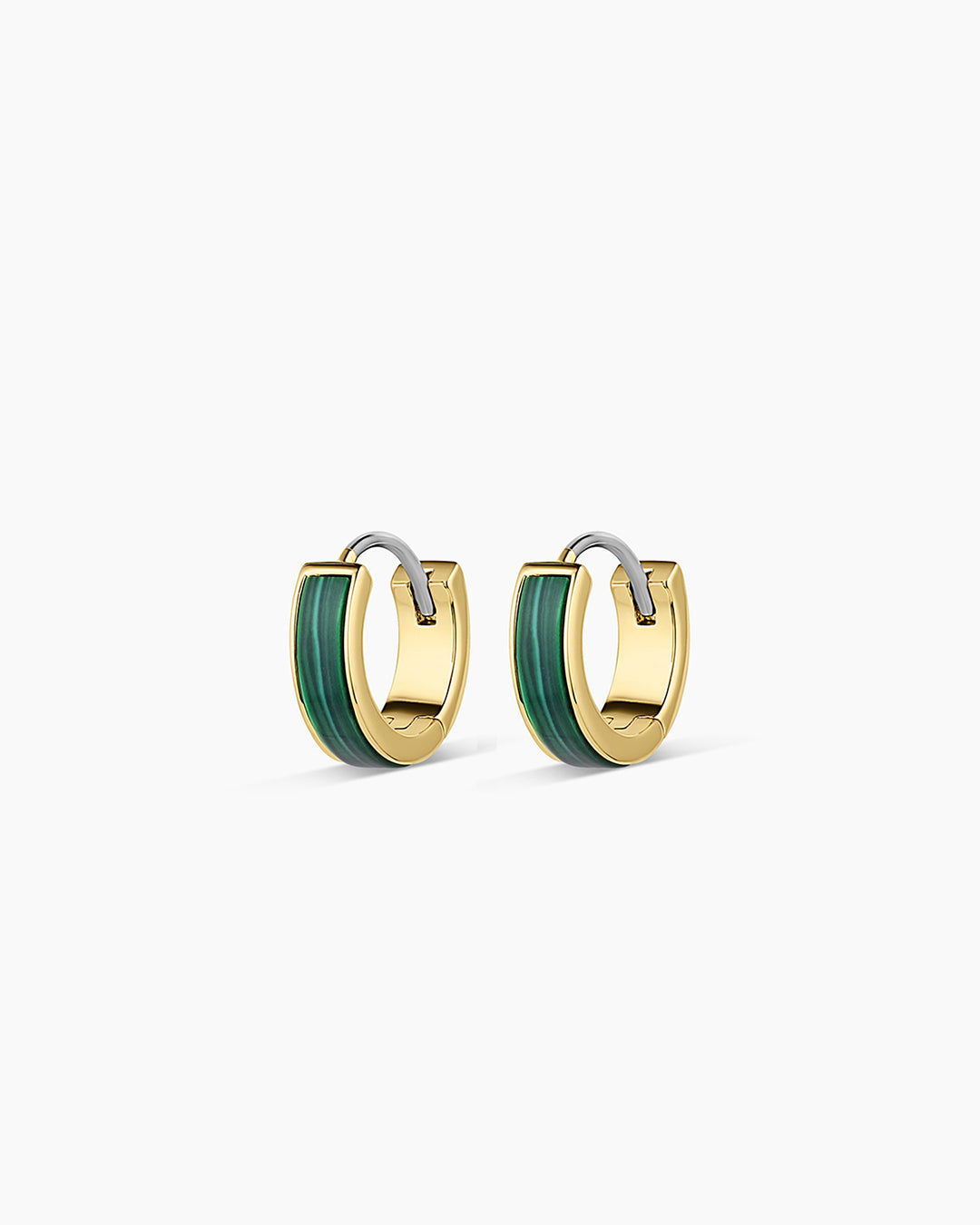 Rose Marble Huggies || option::18k Gold Plated, Malachite Marble