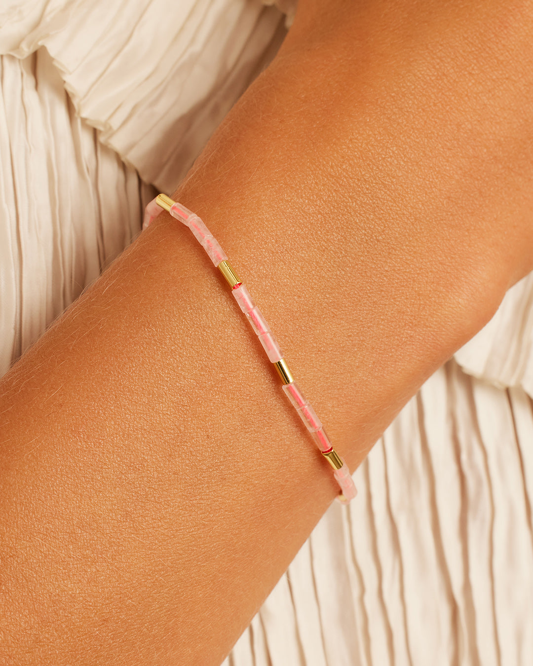 Power Gemstone Tatum Bracelet || option::18k Gold Plated, Rose Quartz