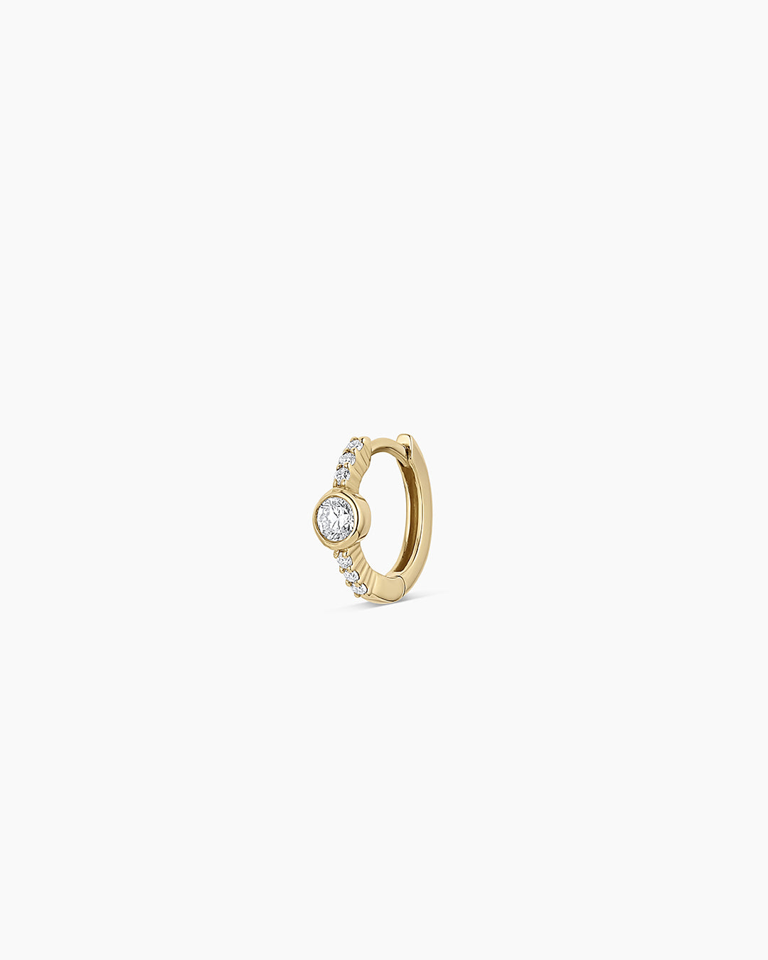 Lab Grown Diamond Circle Charm Huggies || option::14k Solid Gold, Single