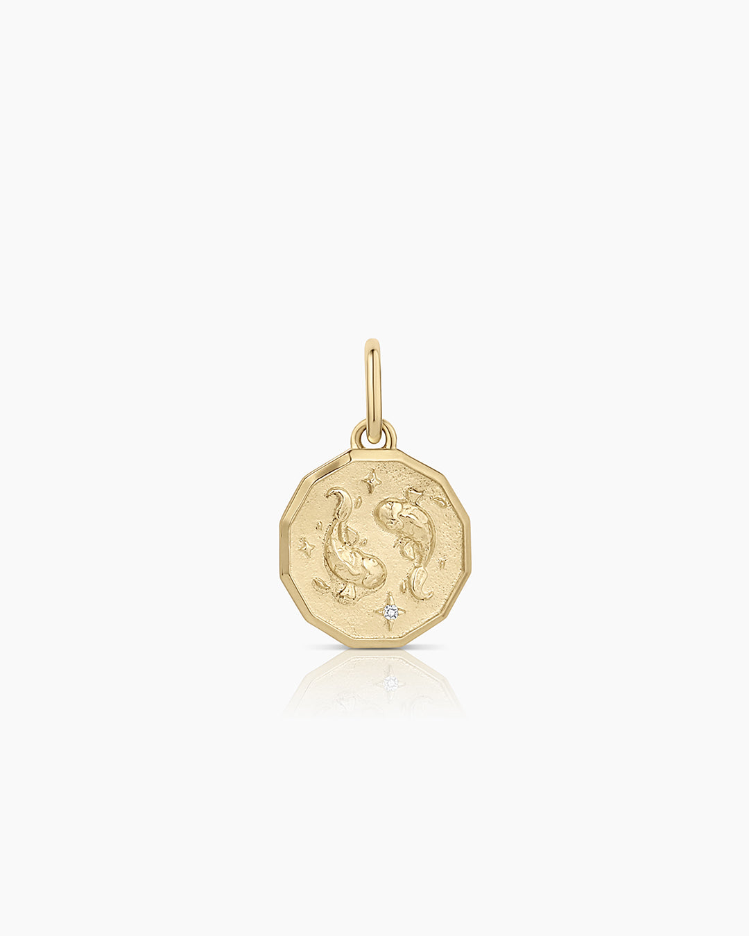 Diamond Zodiac Coin Charm || option::14k Solid Gold, Pisces