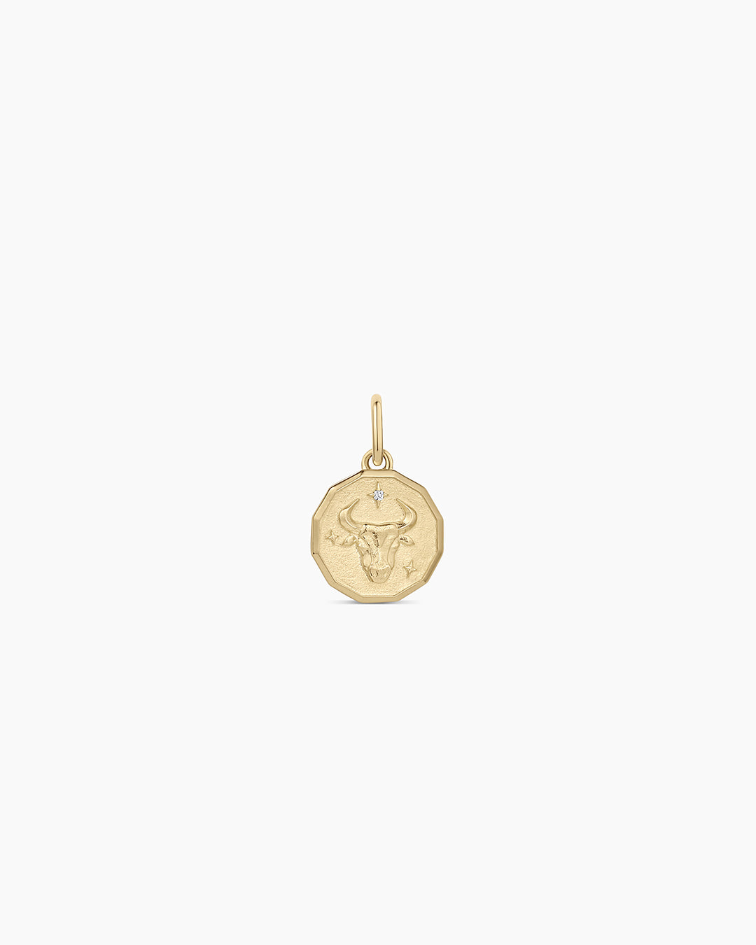 Diamond Zodiac Coin Charm || option::14k Solid Gold, Taurus