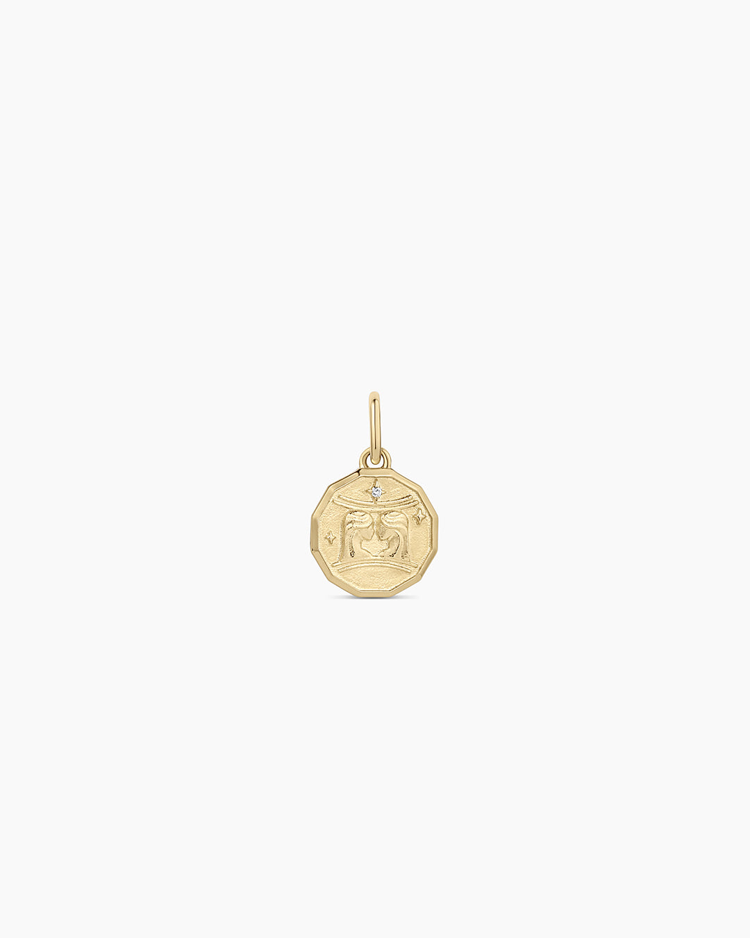 Diamond Zodiac Coin Charm || option::14k Solid Gold, Gemini