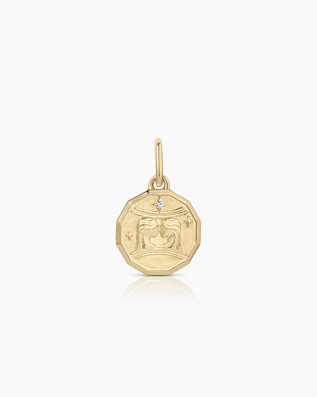 Diamond Zodiac Coin Charm || option::14k Solid Gold, Gemini