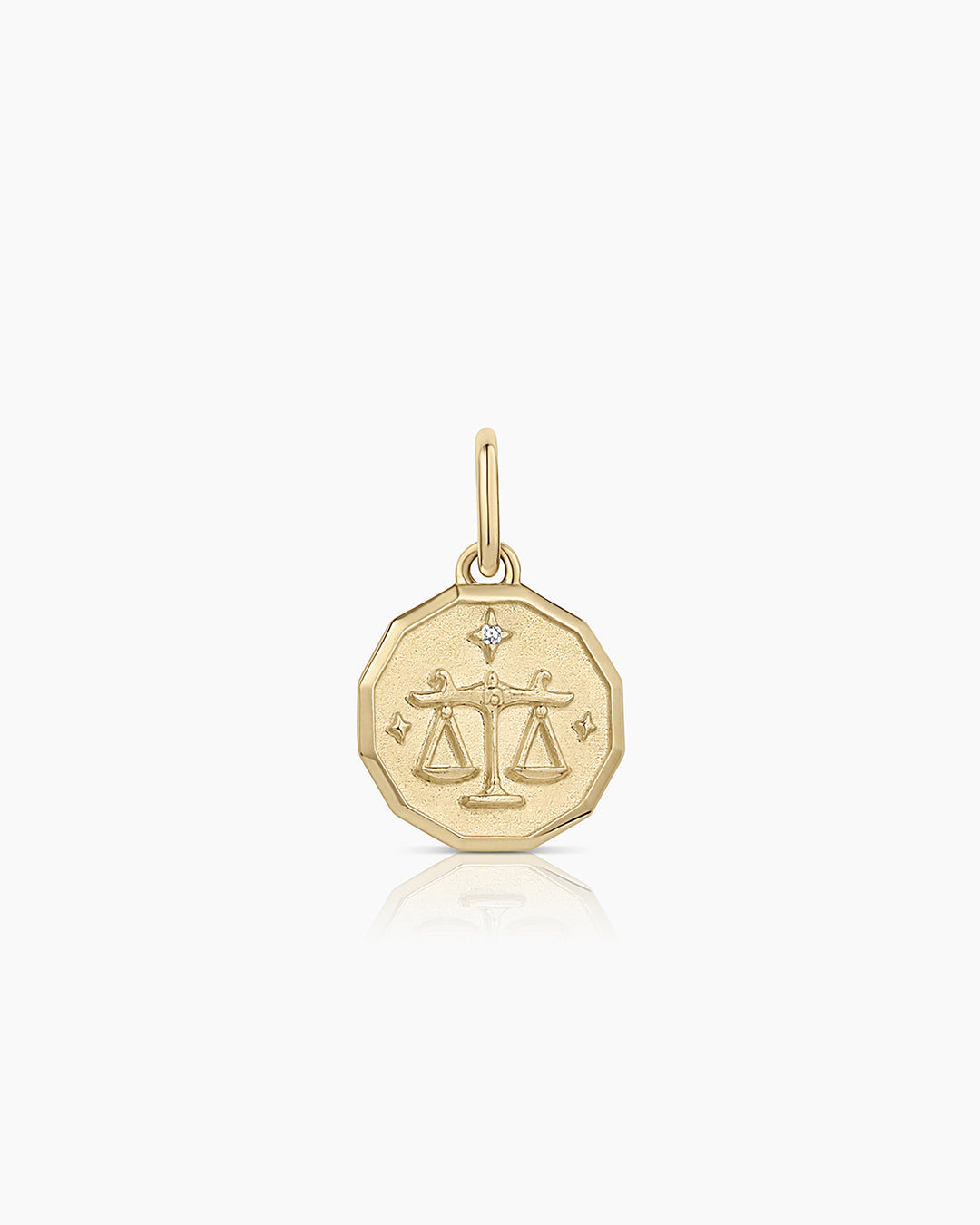 Diamond Zodiac Coin Charm || option::14k Solid Gold, Libra