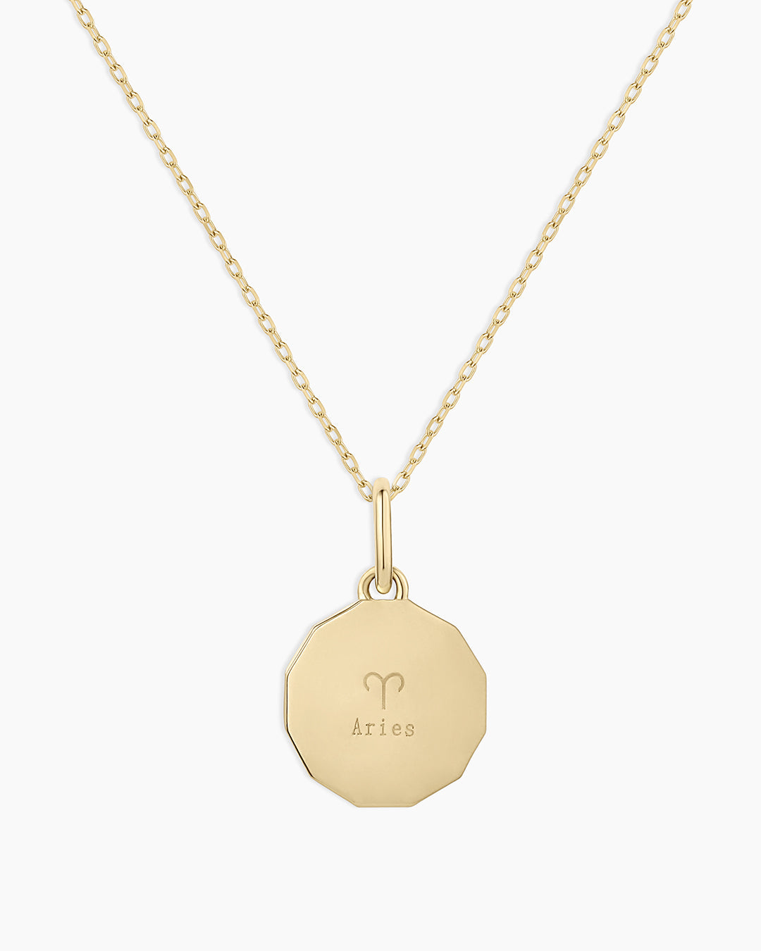 Diamond Zodiac Coin Charm Necklace || option::14k Solid Gold, Aries