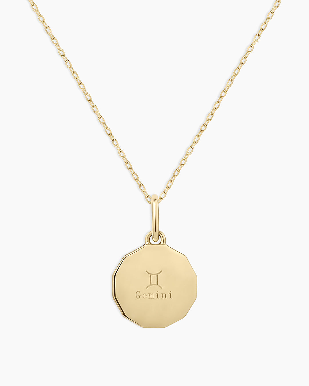 Diamond Zodiac Coin Charm Necklace || option::14k Solid Gold, Gemini