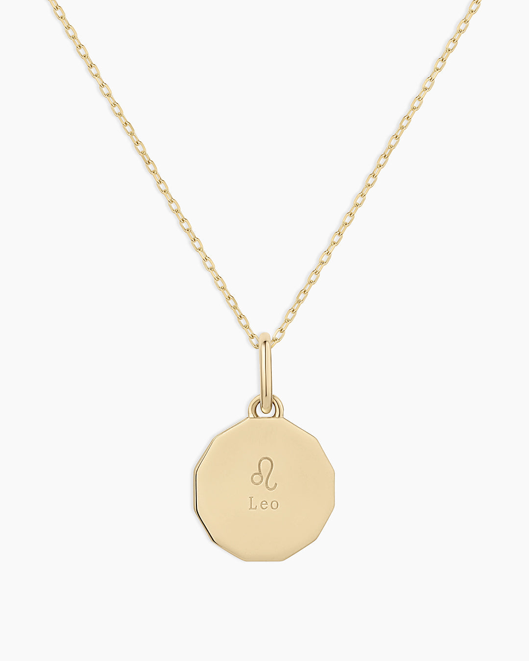 Diamond Zodiac Coin Charm Necklace || option::14k Solid Gold, Leo