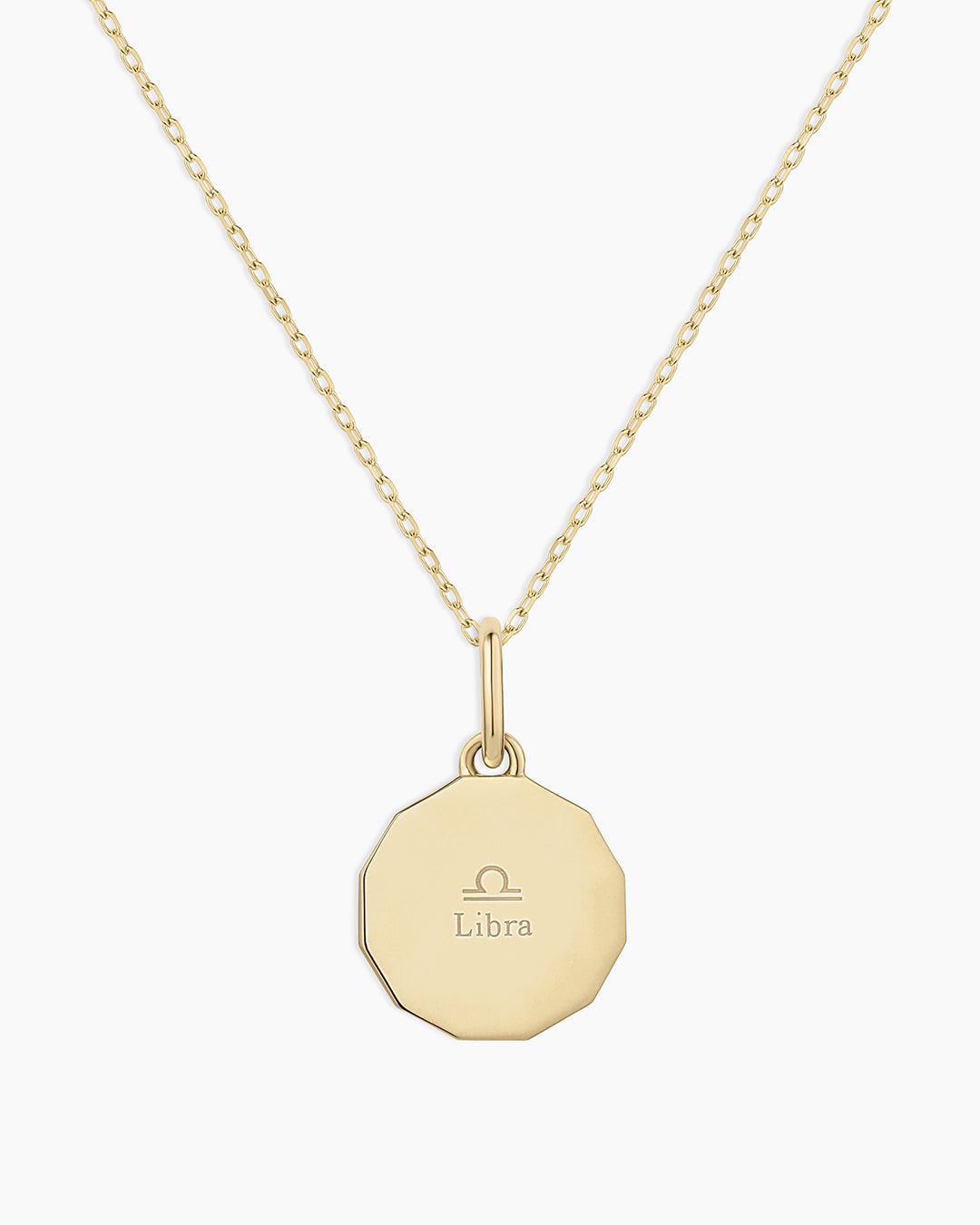 Diamond Zodiac Coin Charm Necklace || option::14k Solid Gold, Libra