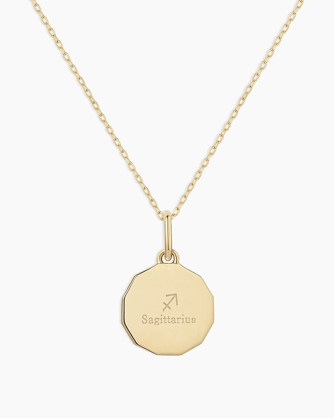 Diamond Zodiac Coin Charm Necklace || option::14k Solid Gold, Sagittarius