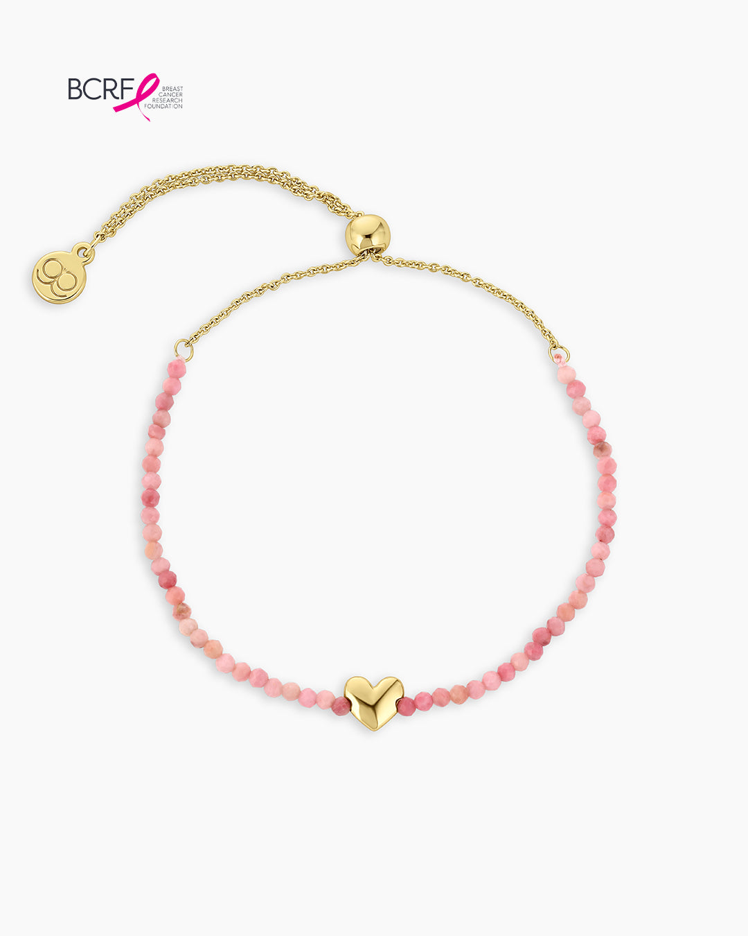 Rhodochrosite Beaded Heart Bracelet || option::Gold Plated, Rhodochrosite