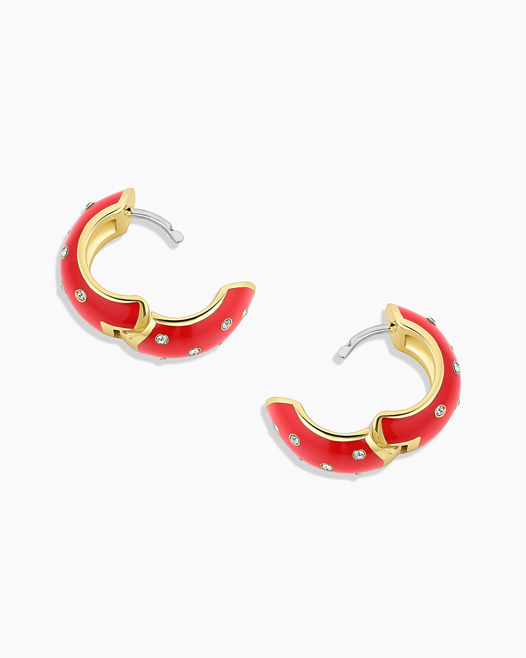 Noel Enamel Shimmer Huggies || option::18k Gold Plated, Red