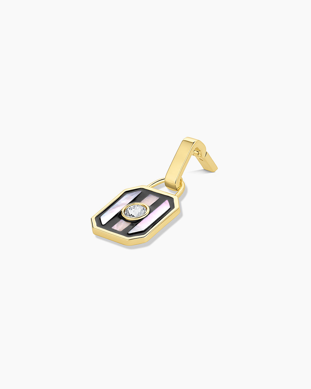 Mother of Pearl Stripe Tag Charm || option::18k Gold Plated