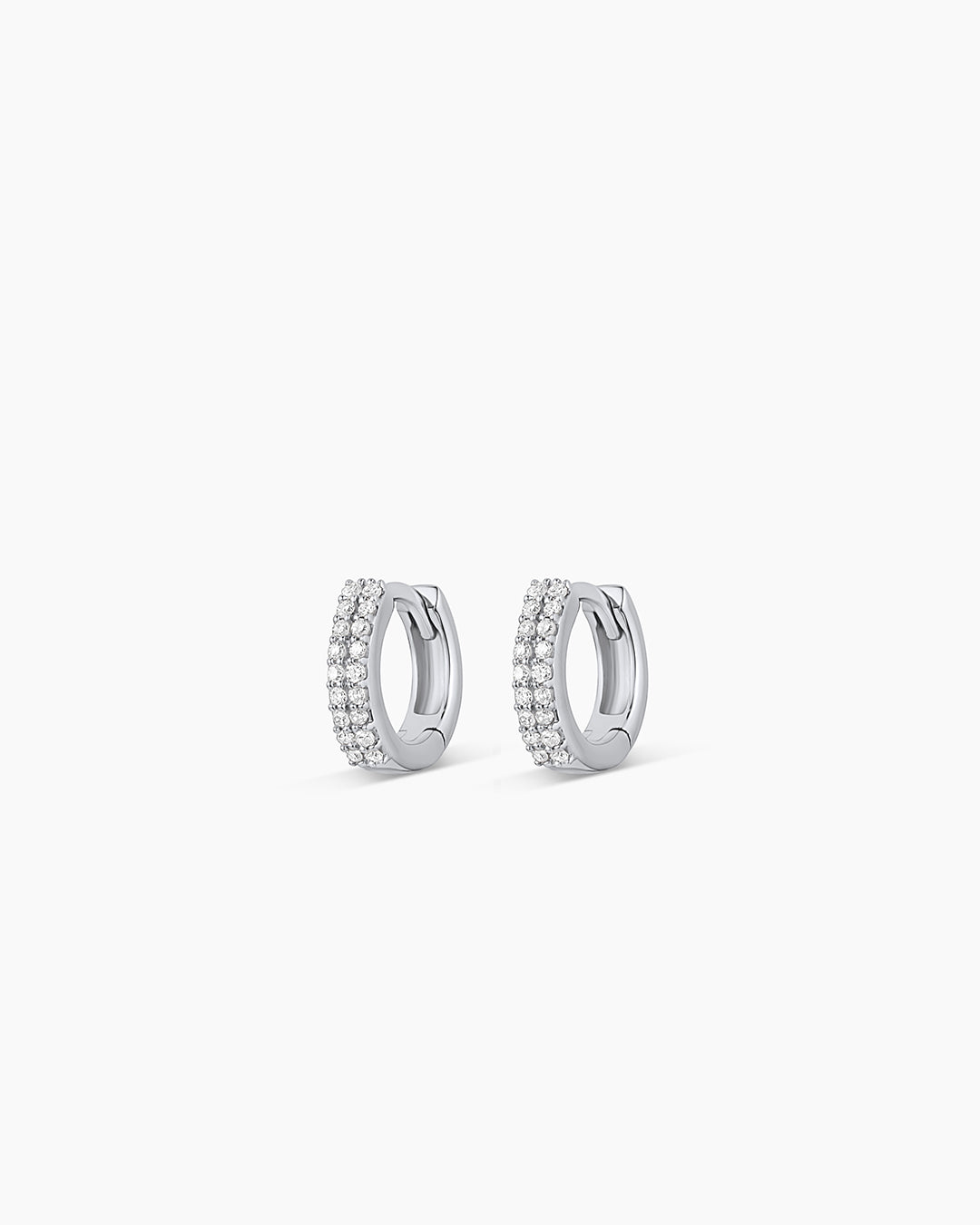Diamond Double Down Huggies || option::14k Solid White Gold, 9mm
