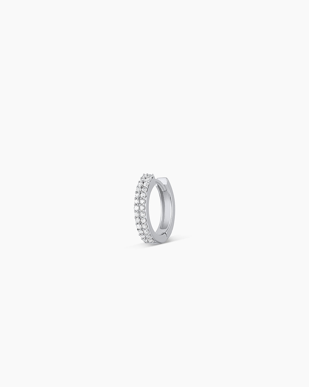 Diamond Double Down Single Huggie || option::14k Solid White Gold, 11mm