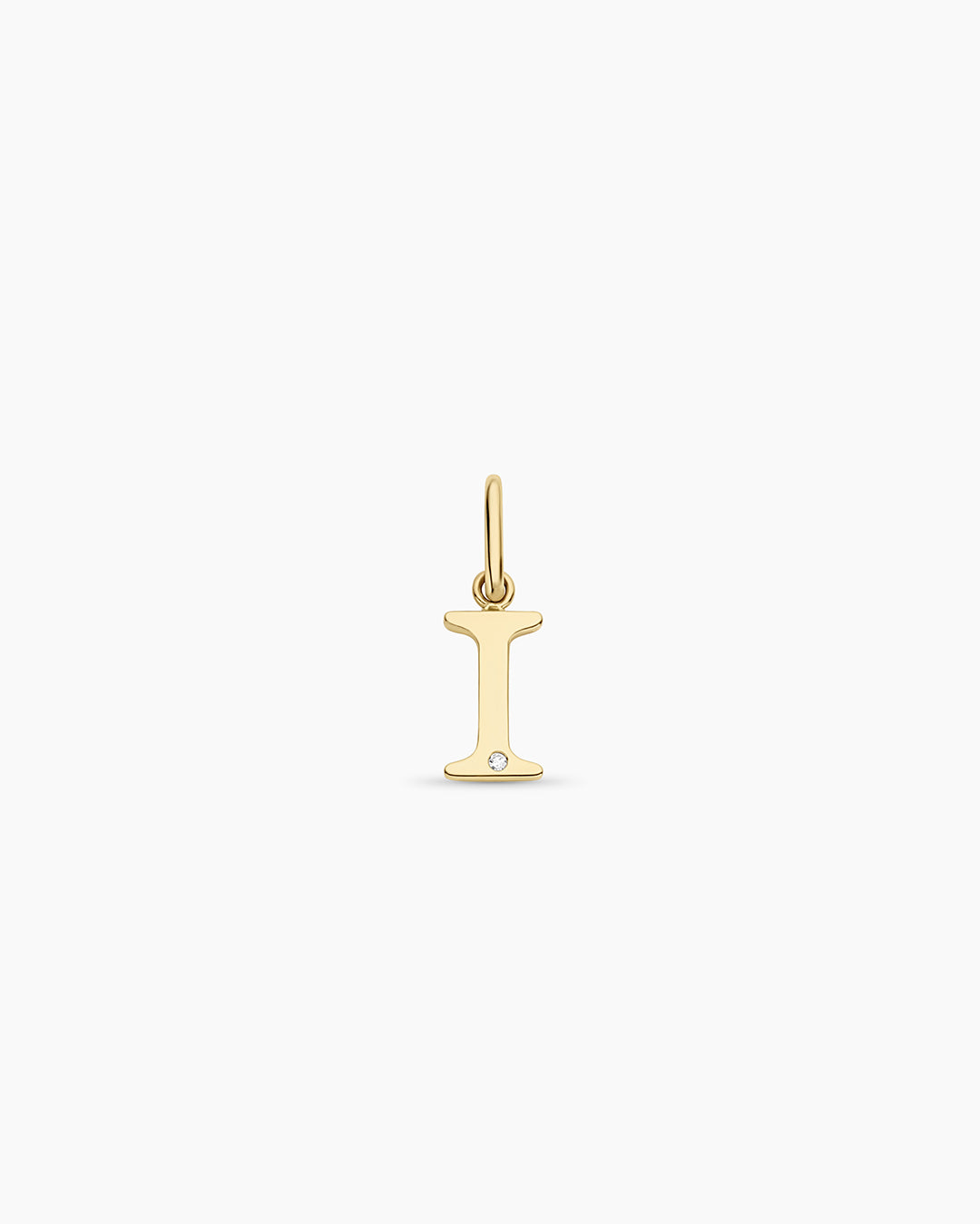 Diamond Vintage Alphabet Charm || option::14k Solid Gold, I