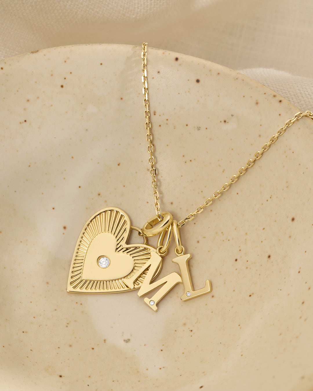 Diamond Vintage Alphabet Charm || option::14k Solid Gold, M