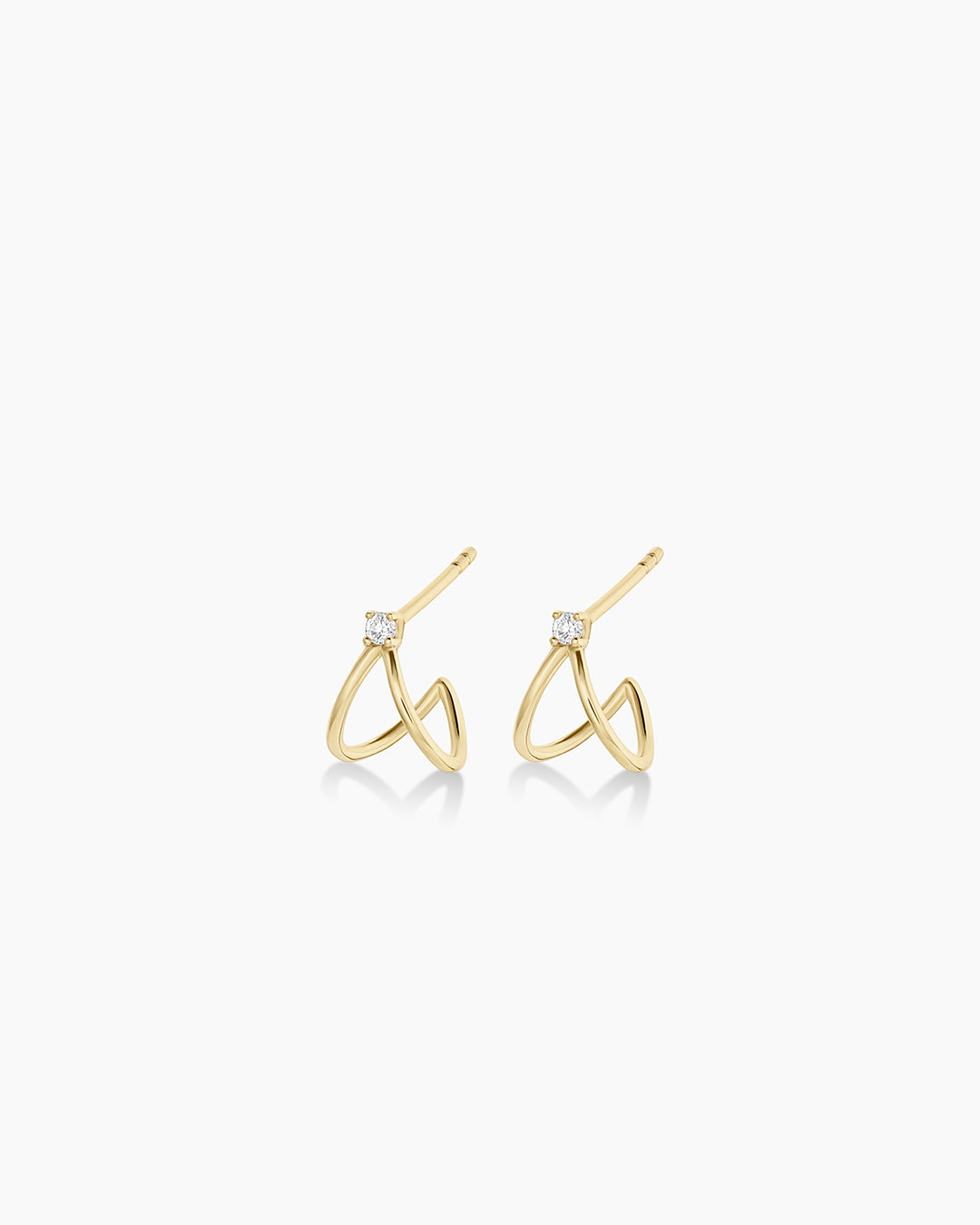 Diamond Solitaire Split Huggies || option::14k Solid Gold, Pair