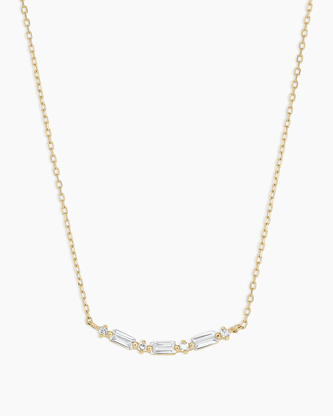 Diamond and White Sapphire Amara Row Necklace || option::14k Solid Gold