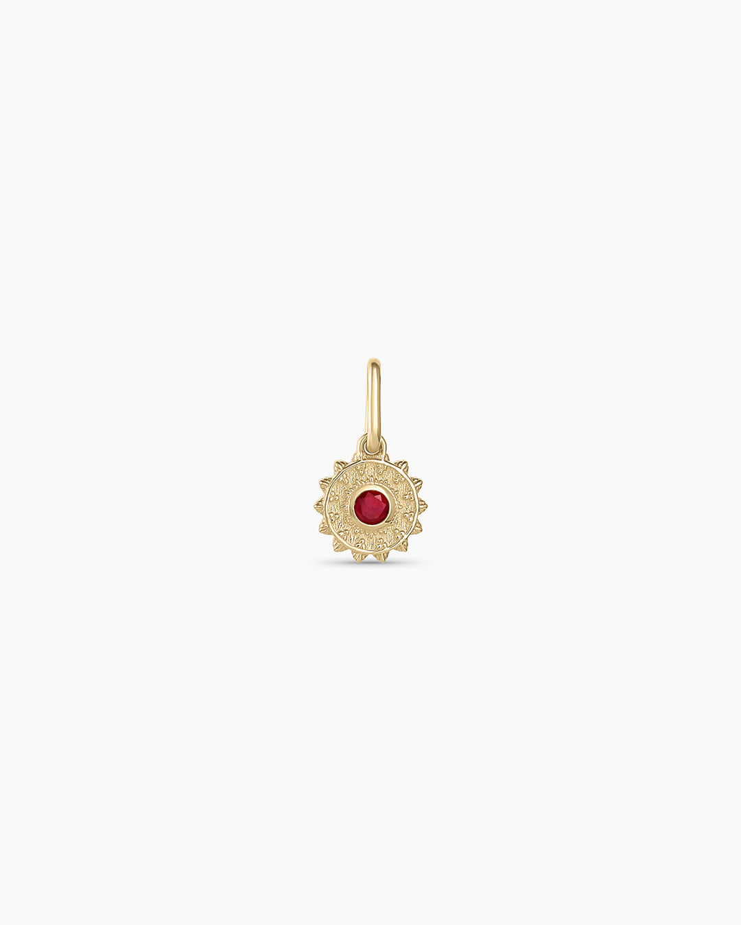 Sun Birthstone Charm || option::14k Solid Gold, Ruby - July