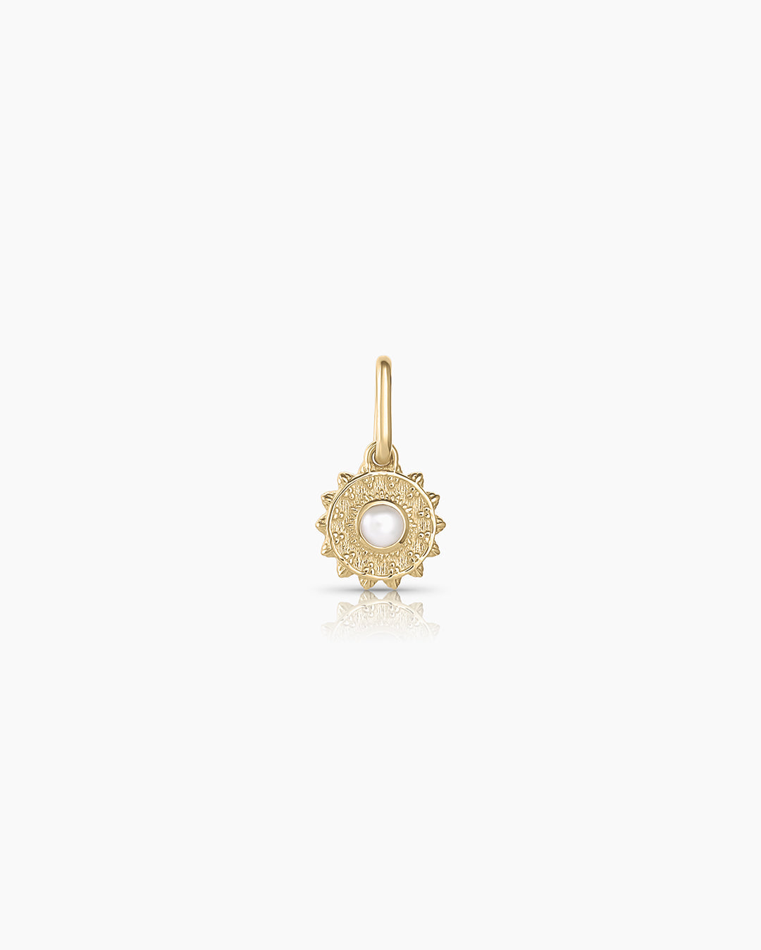 Sun Birthstone Charm || option::14k Solid Gold, Pearl - June