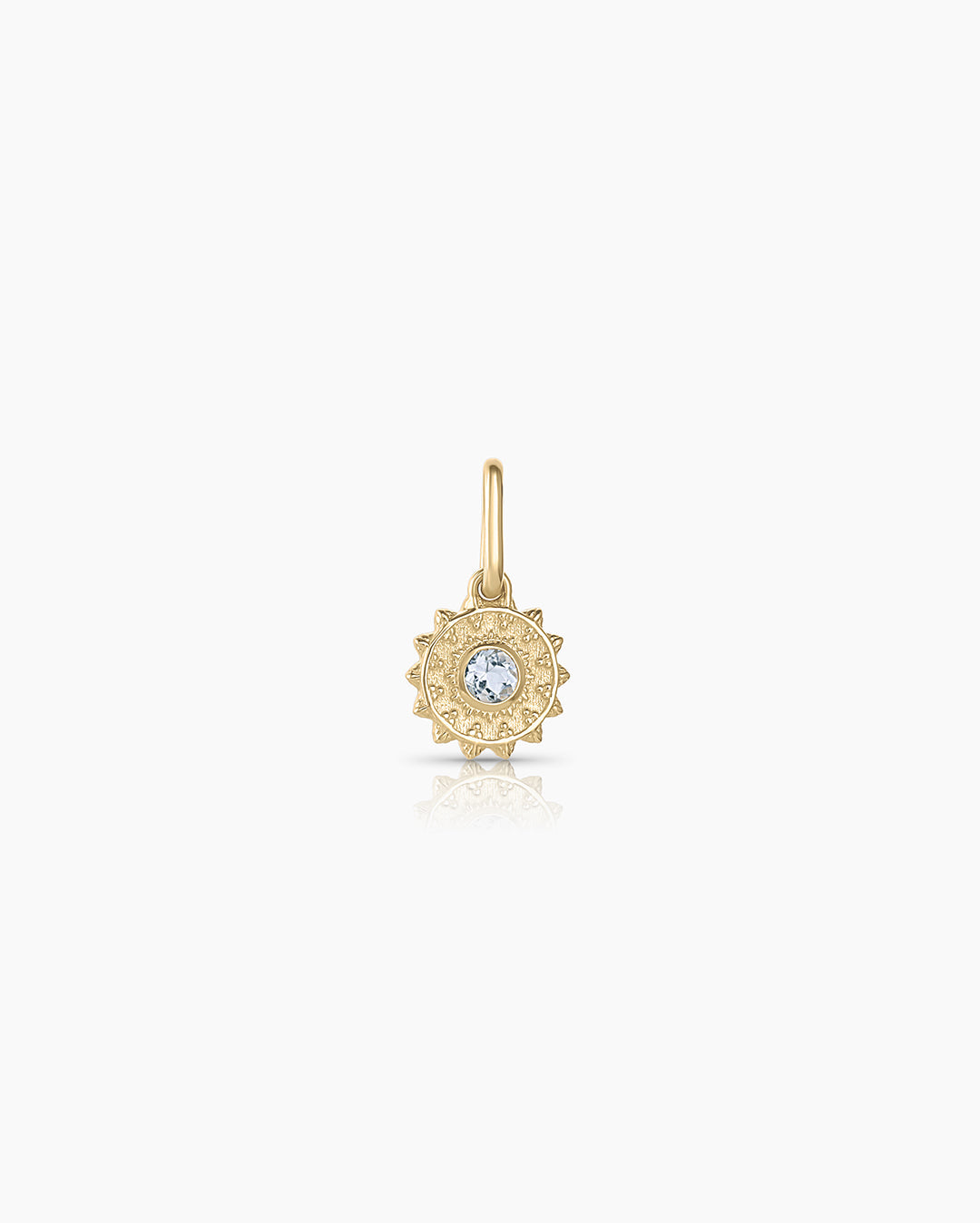 Sun Birthstone Charm || option::14k Solid Gold, Aquamarine - March