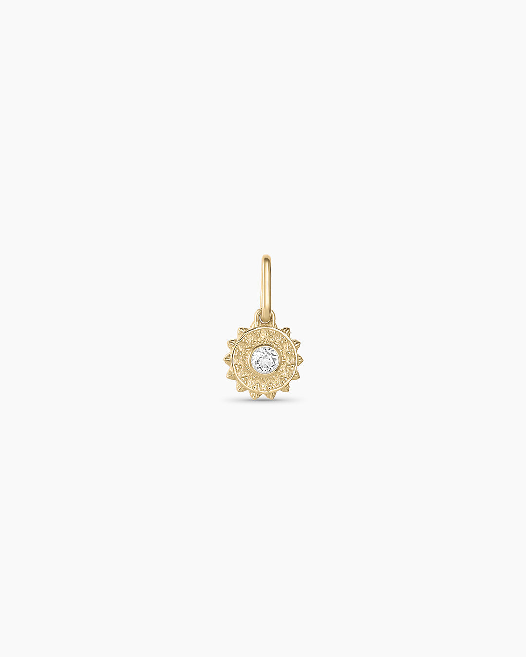 Sun Birthstone Charm || option::14k Solid Gold, White Topaz - April