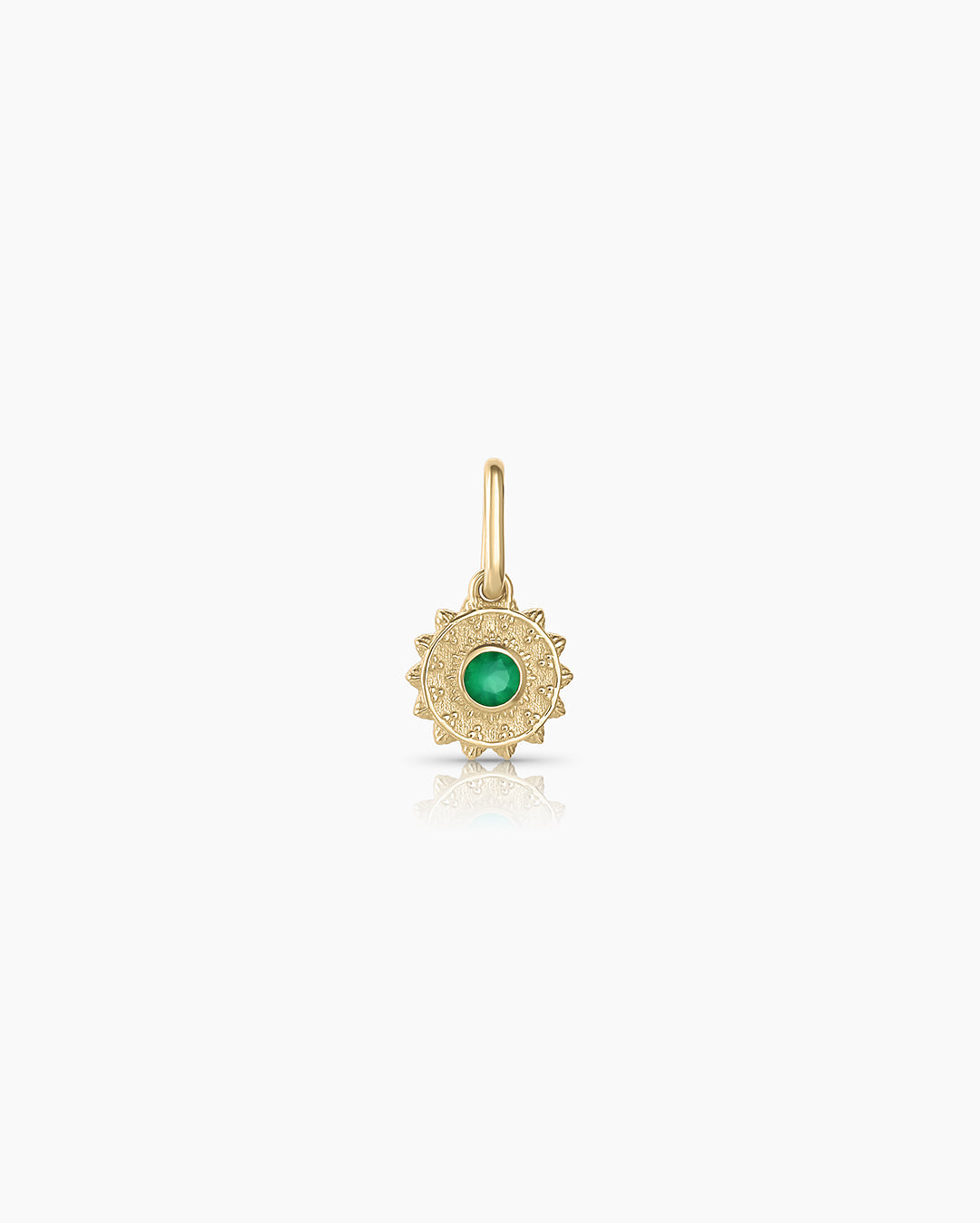 Sun Birthstone Charm || option::14k Solid Gold, Green Agate - May