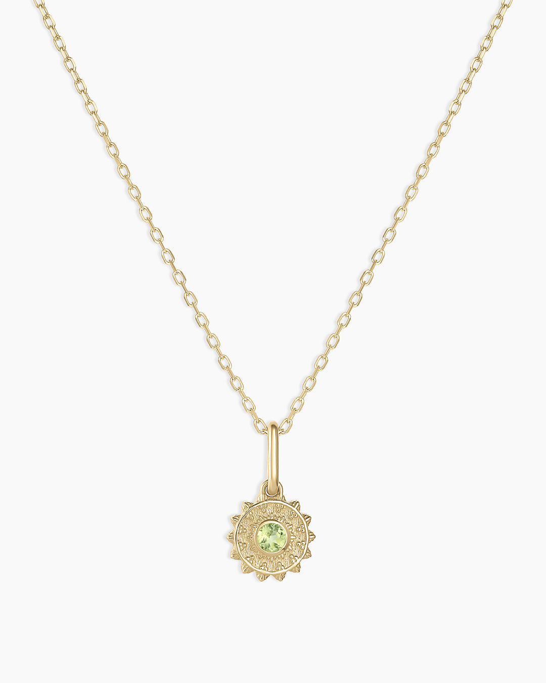 Sun Birthstone Charm Necklace || option::14k Solid Gold, Peridot -  August