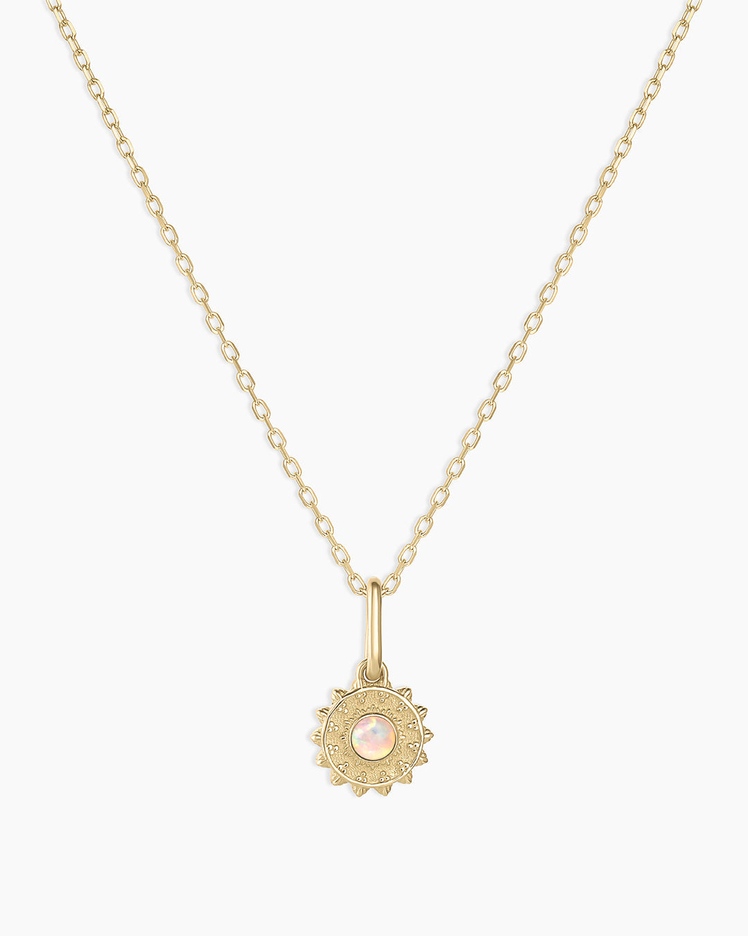 Sun Birthstone Charm Necklace || option::14k Solid Gold, Opal - October