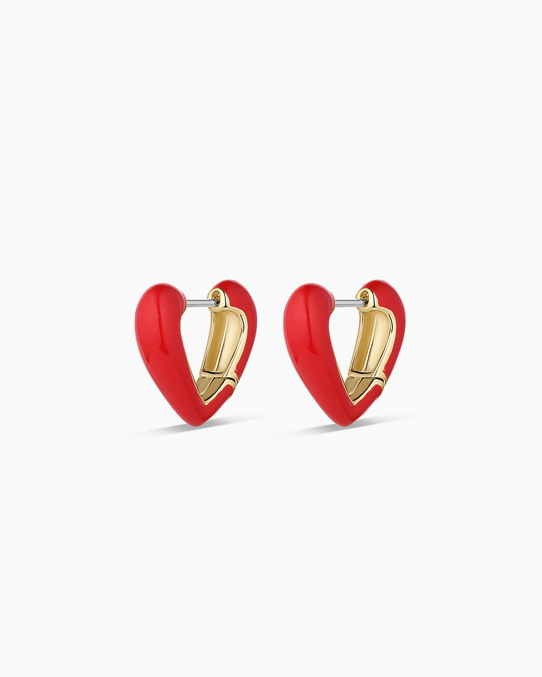 Amour Red Heart Huggies || option::18k Gold Plated, Red