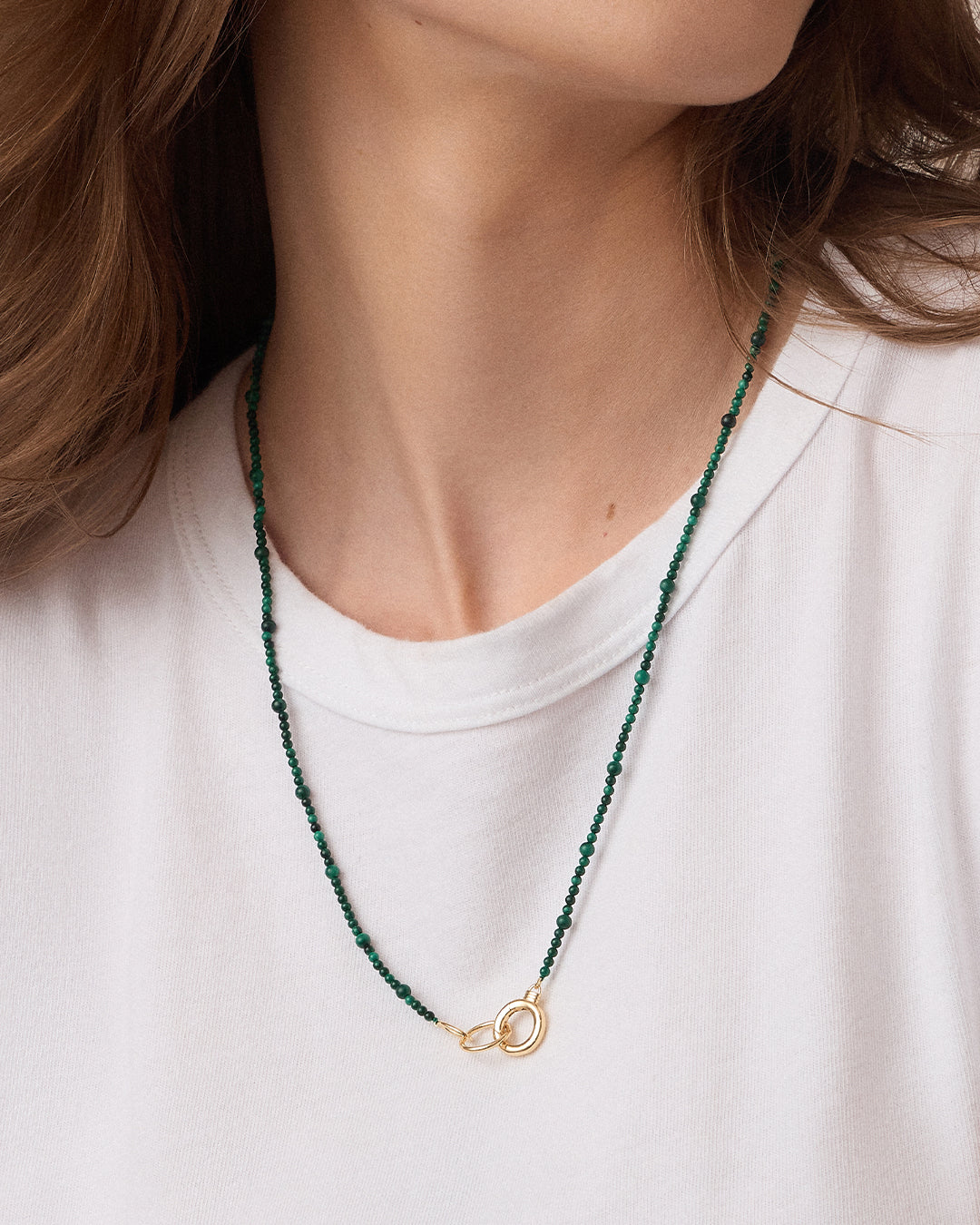 Power Gemstone Long Beaded Necklace || option::18k Gold Plated, Malachite - Travel