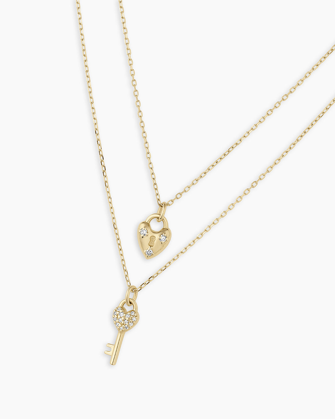 Diamond Bond Lock & Key Necklace Set || option::14k Solid Gold