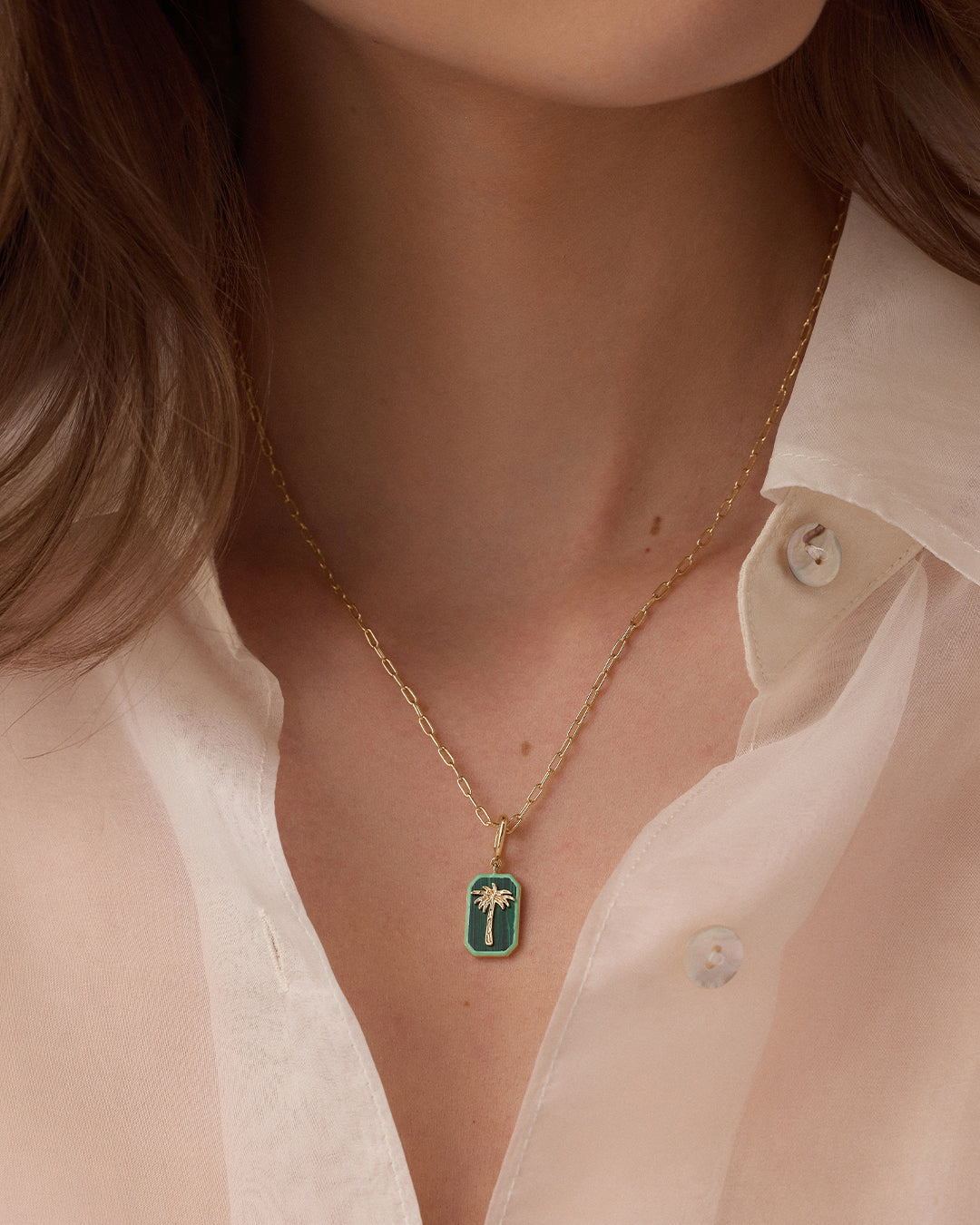 Power Gemstone Parker
Charm Necklace Travel || option::18k Gold Plated, Malachite