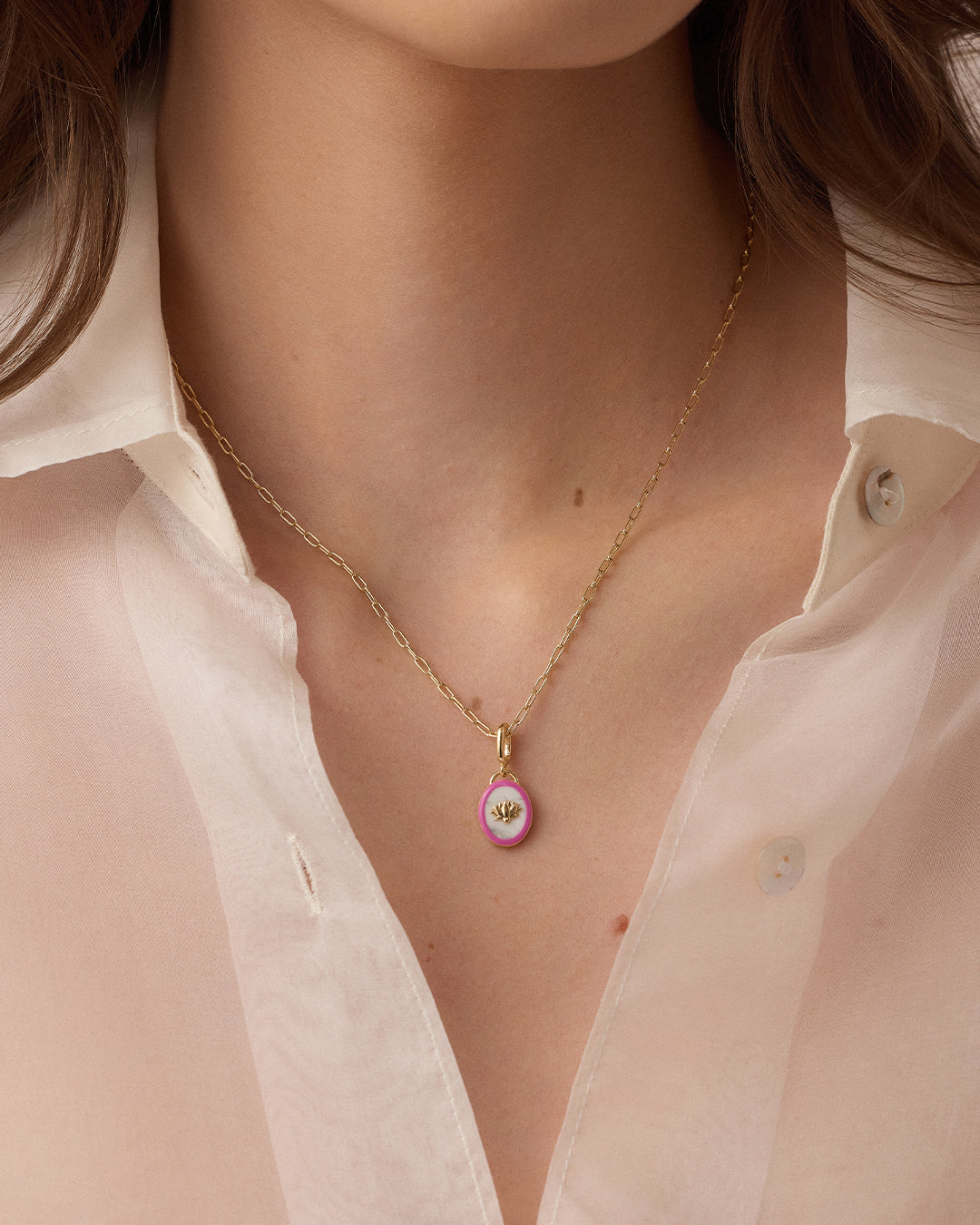 Power Gemstone Parker Charm Necklace Calming || option::18k Gold Plated, Howlite