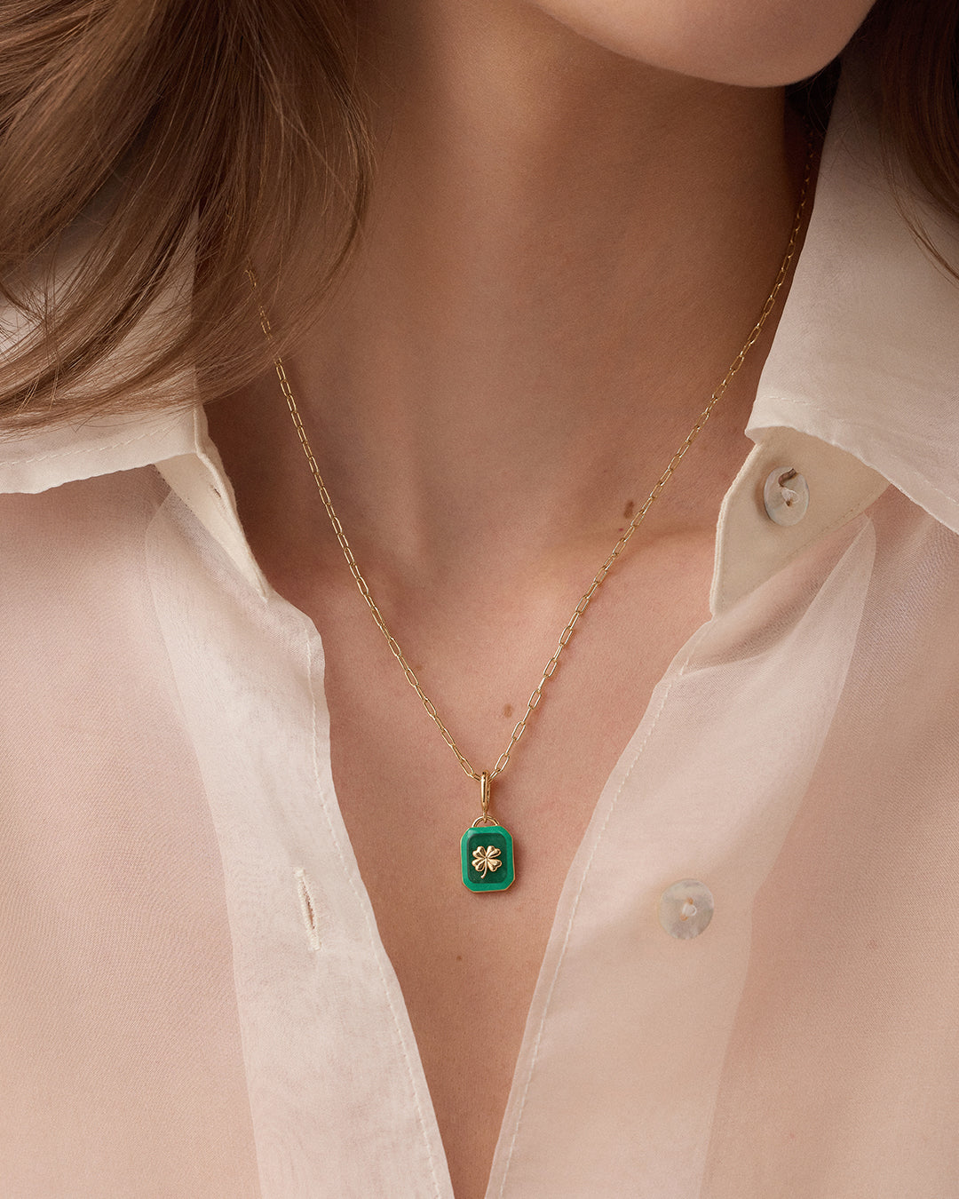 Power Gemstone Parker Charm Necklace Luck || option::18k Gold Plated, Aventurine - Luck