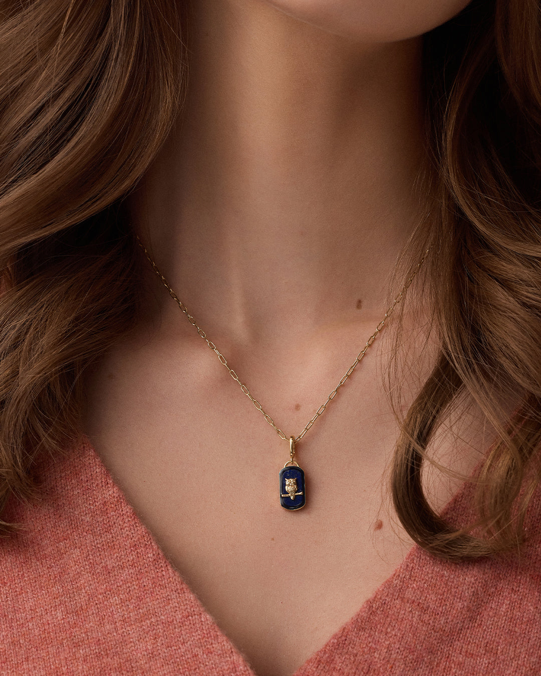 Power Gemstone Parker Charm Necklace Wisdom || option::18k Gold Plated, Lapis