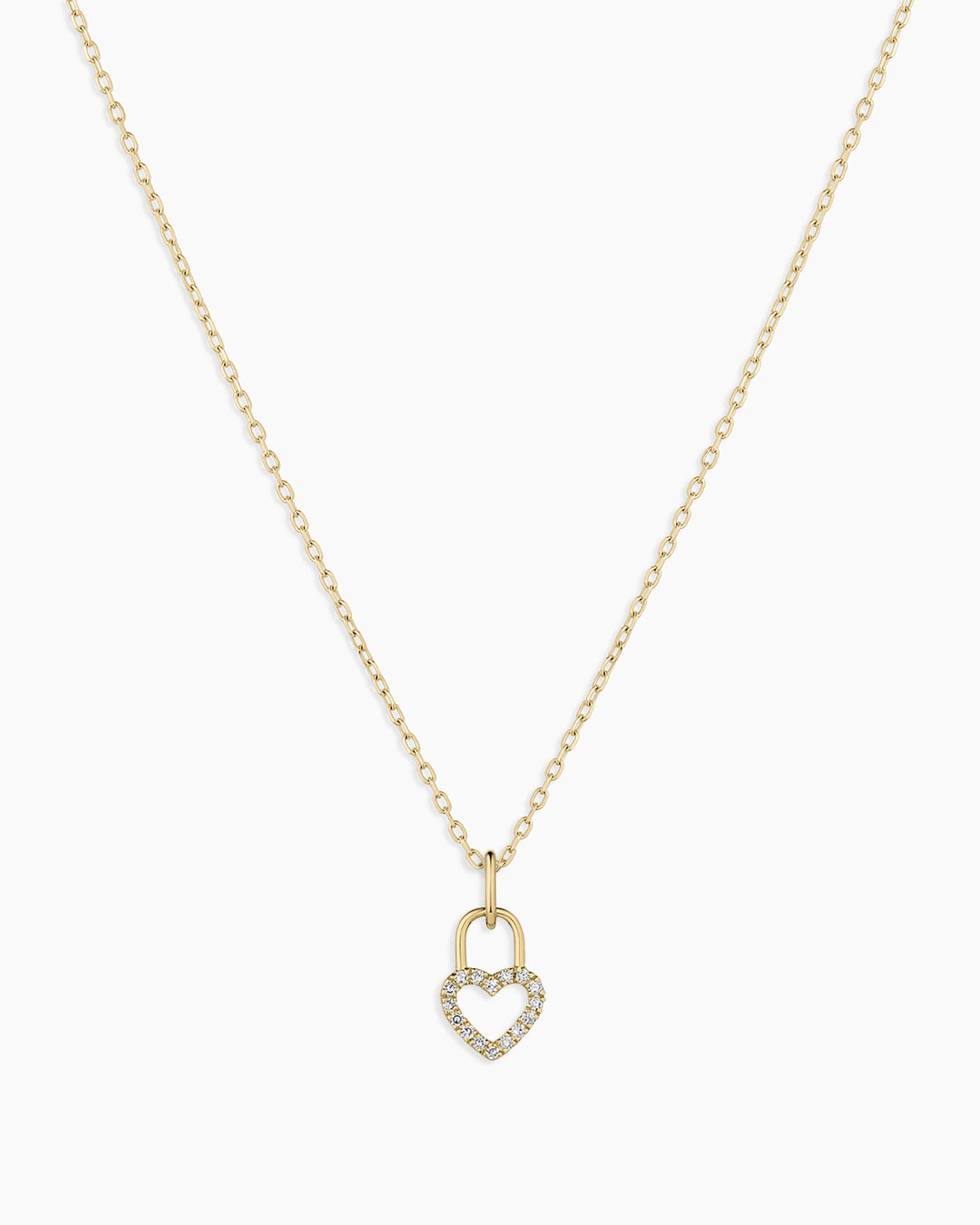 Diamond Heart Padlock Charm Necklace || option::14k Solid Gold