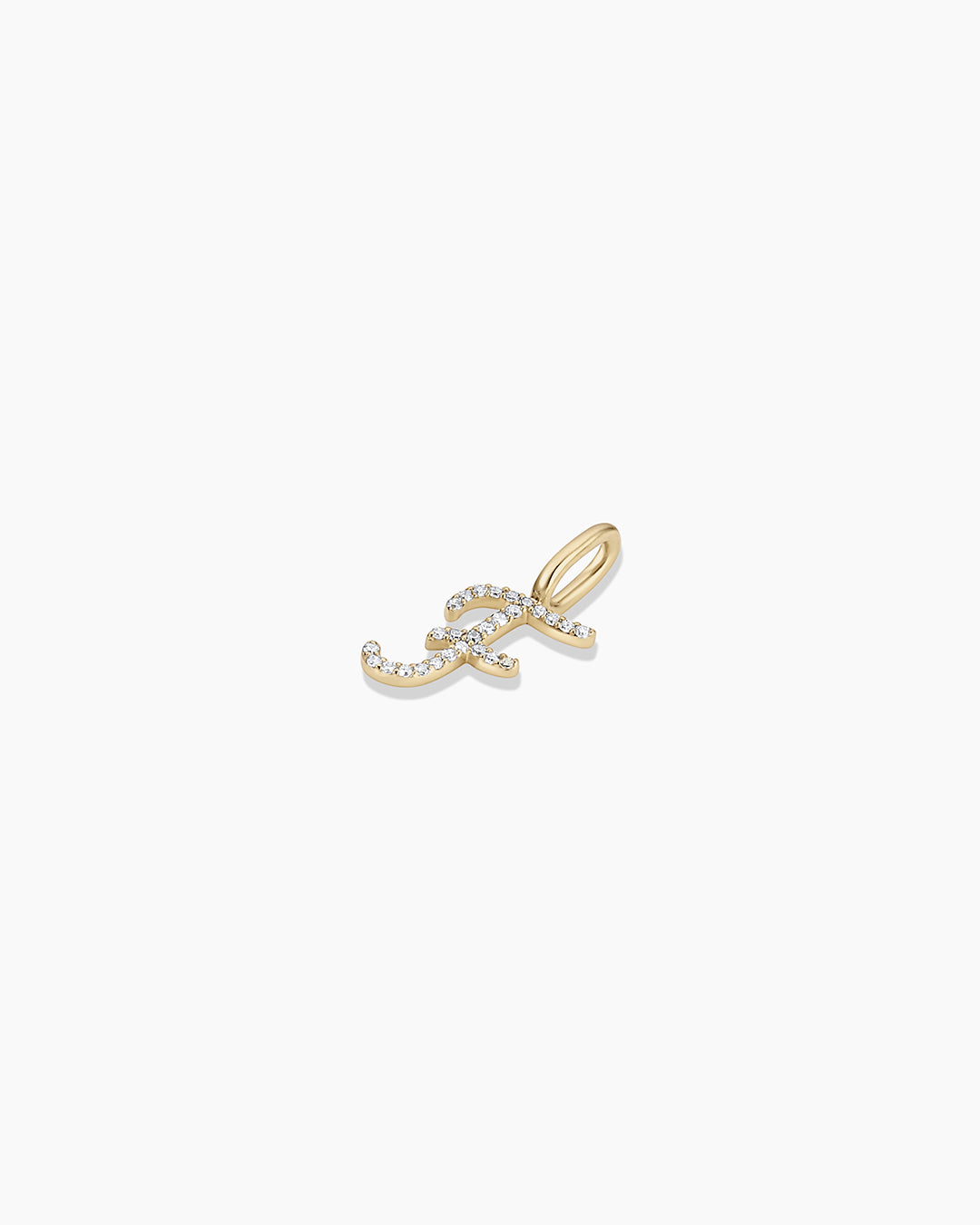 Diamond Script Alphabet Charm || option::14k Solid Gold, F