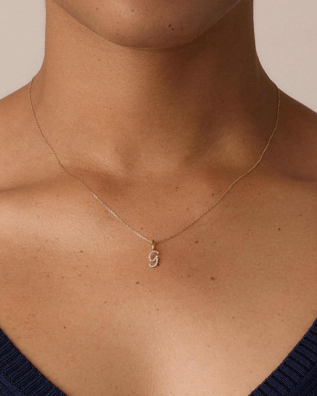 Diamond Script Alphabet Charm || option::14k Solid Gold, G