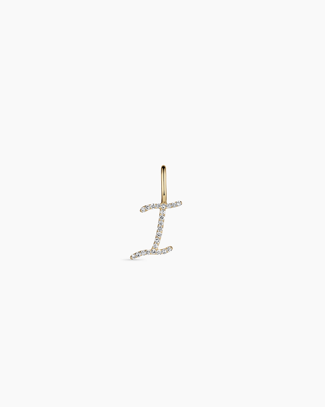Diamond Script Alphabet Charm || option::14k Solid Gold, I