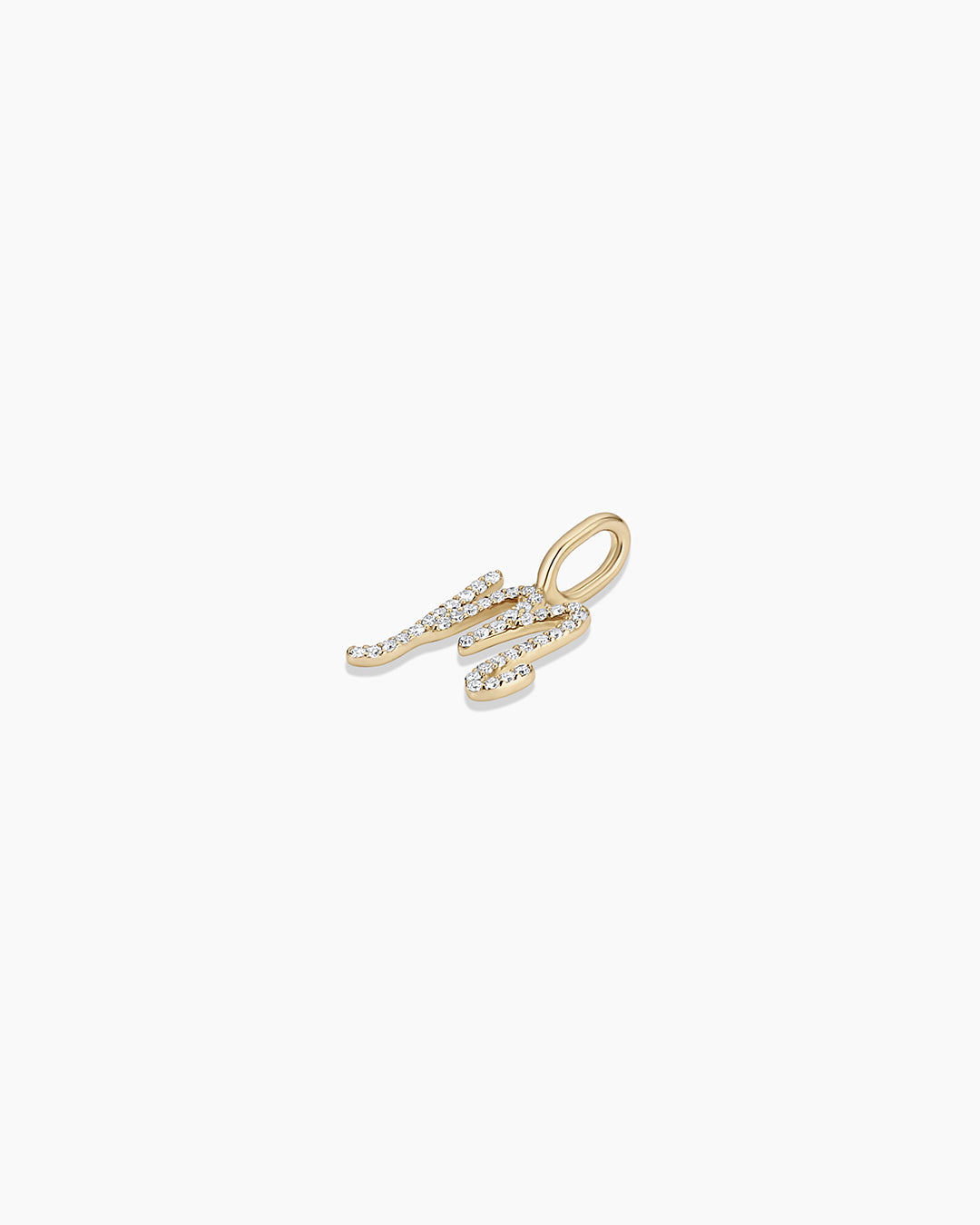 Diamond Script Alphabet Charm || option::14k Solid Gold, M