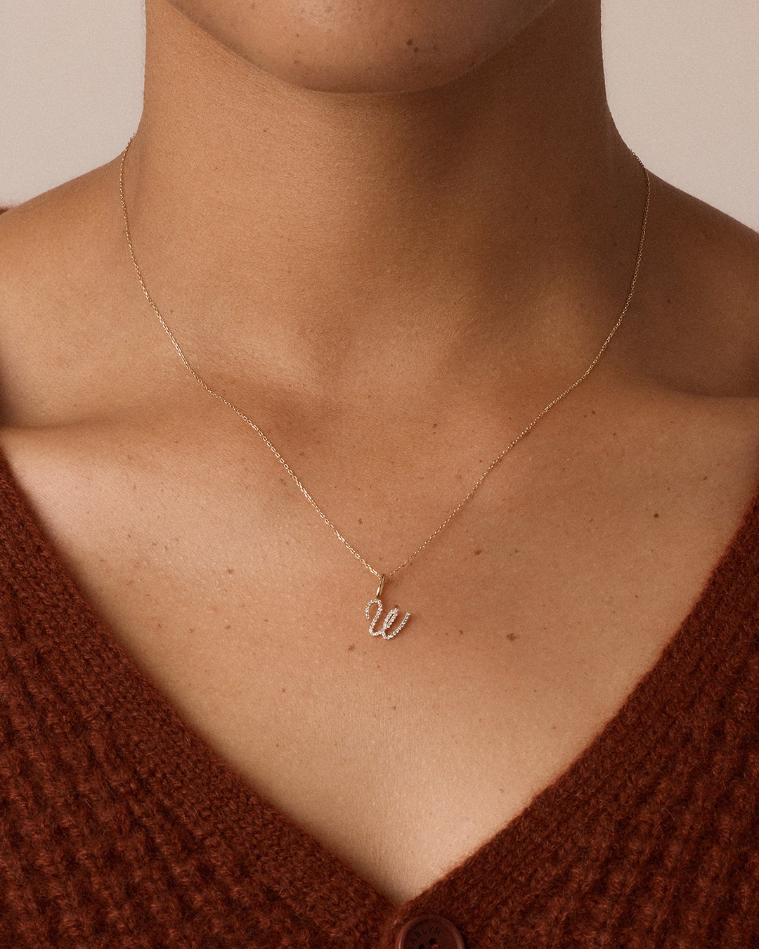 Diamond Script Alphabet Charm || option::14k Solid Gold, W