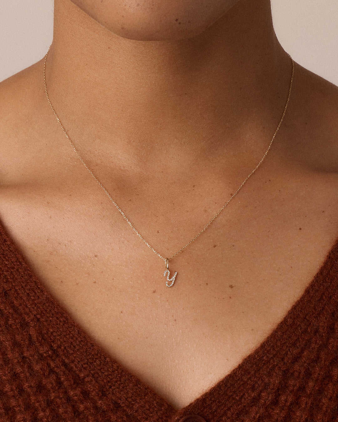Diamond Script Alphabet Charm || option::14k Solid Gold, Y
