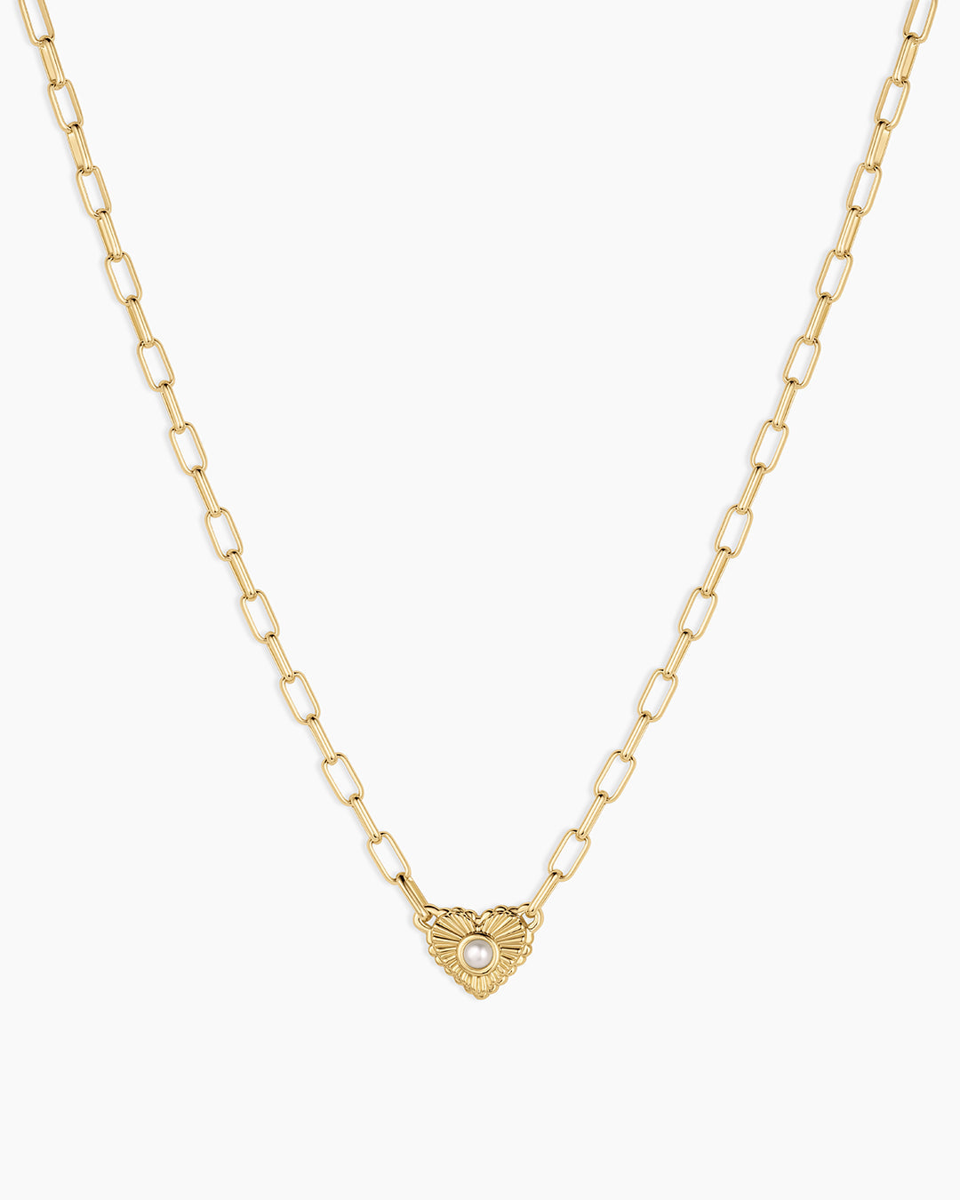 Birthstone Heart Necklace || option::18k Gold Plated, Pearl - June